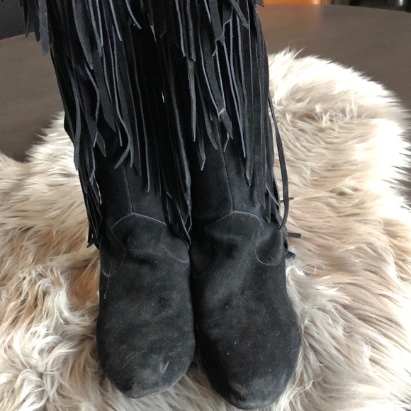 SAM EDELMAN black fringe over the knee boots sz 6 - Picture 2 of 6